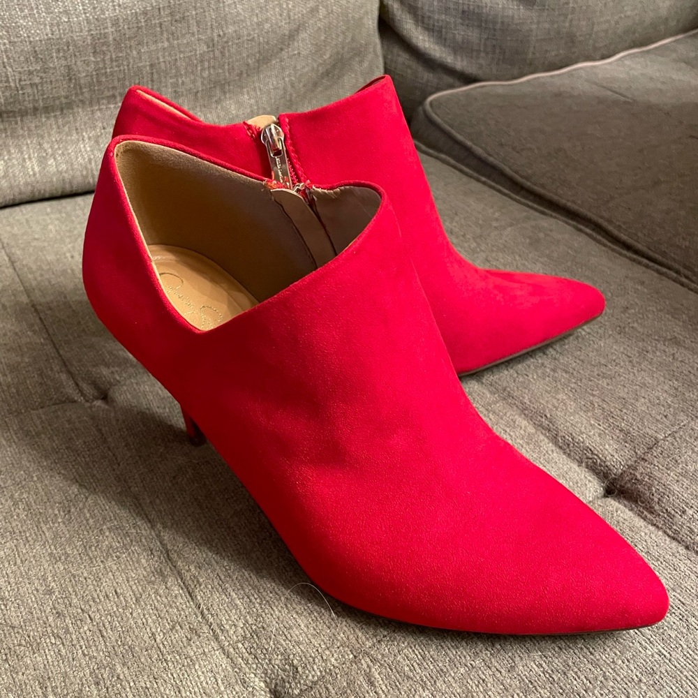 Jessica Simpson Red Averna Ankle Boots Booties Suede Size 10